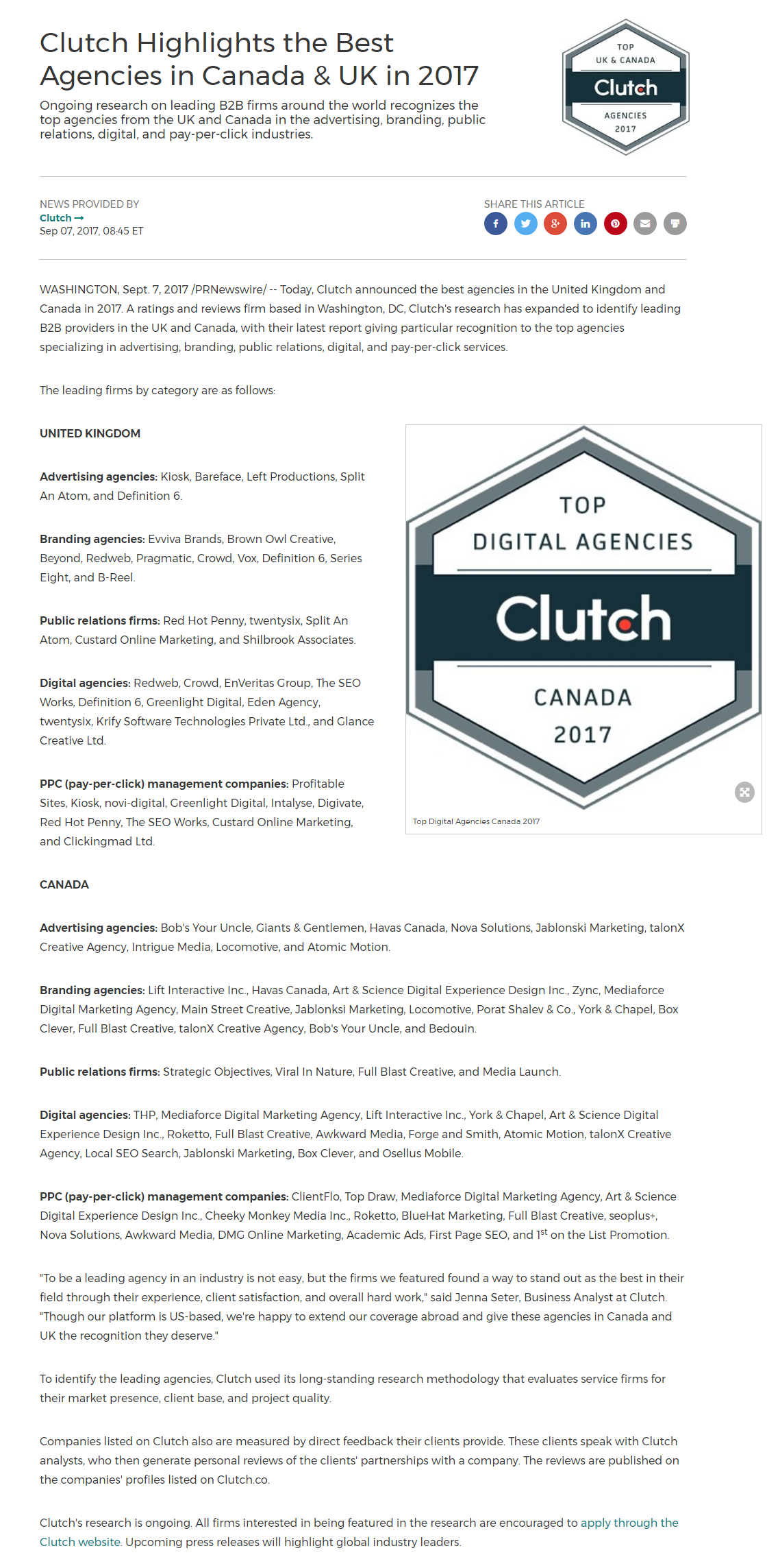 Clutch.co Press Release BY prnewswire.com