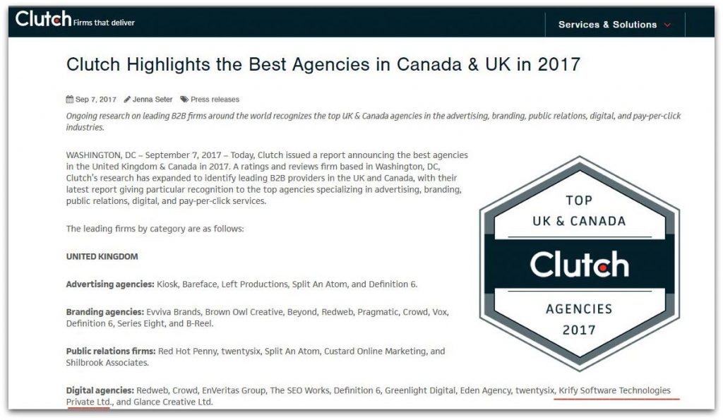 Clutch Highlights the Best Agencies in Canada & UK in 2017