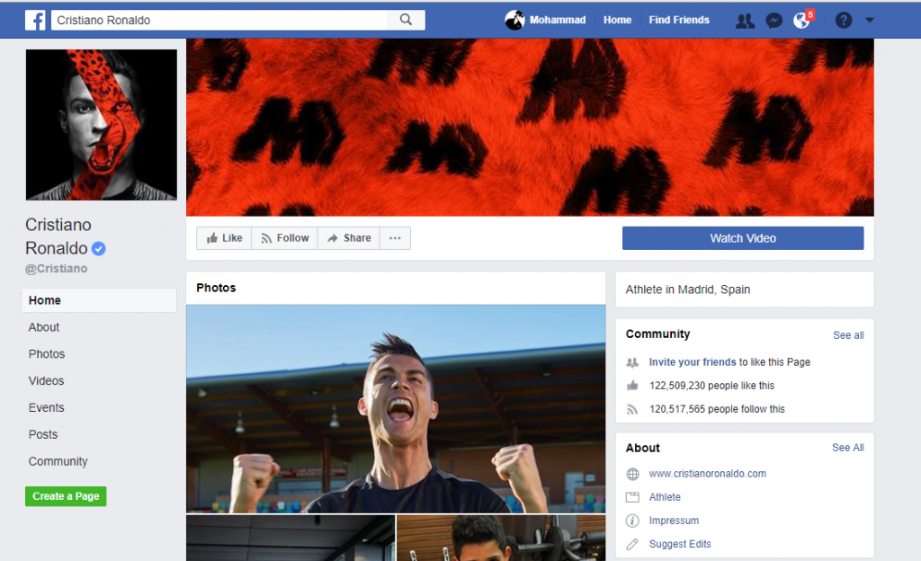 Facebook Page Cristiano Ronaldo 