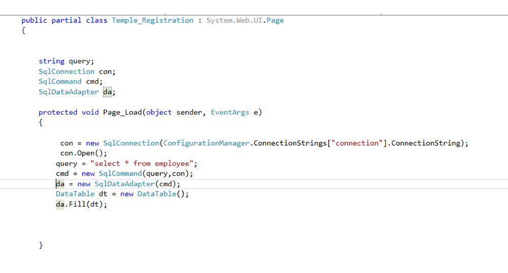 code for connecting to a SQL Database